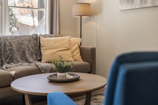 stylish living room with a cozy couch