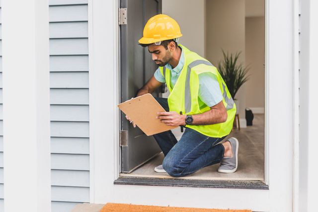 home inspector wearing safety gear