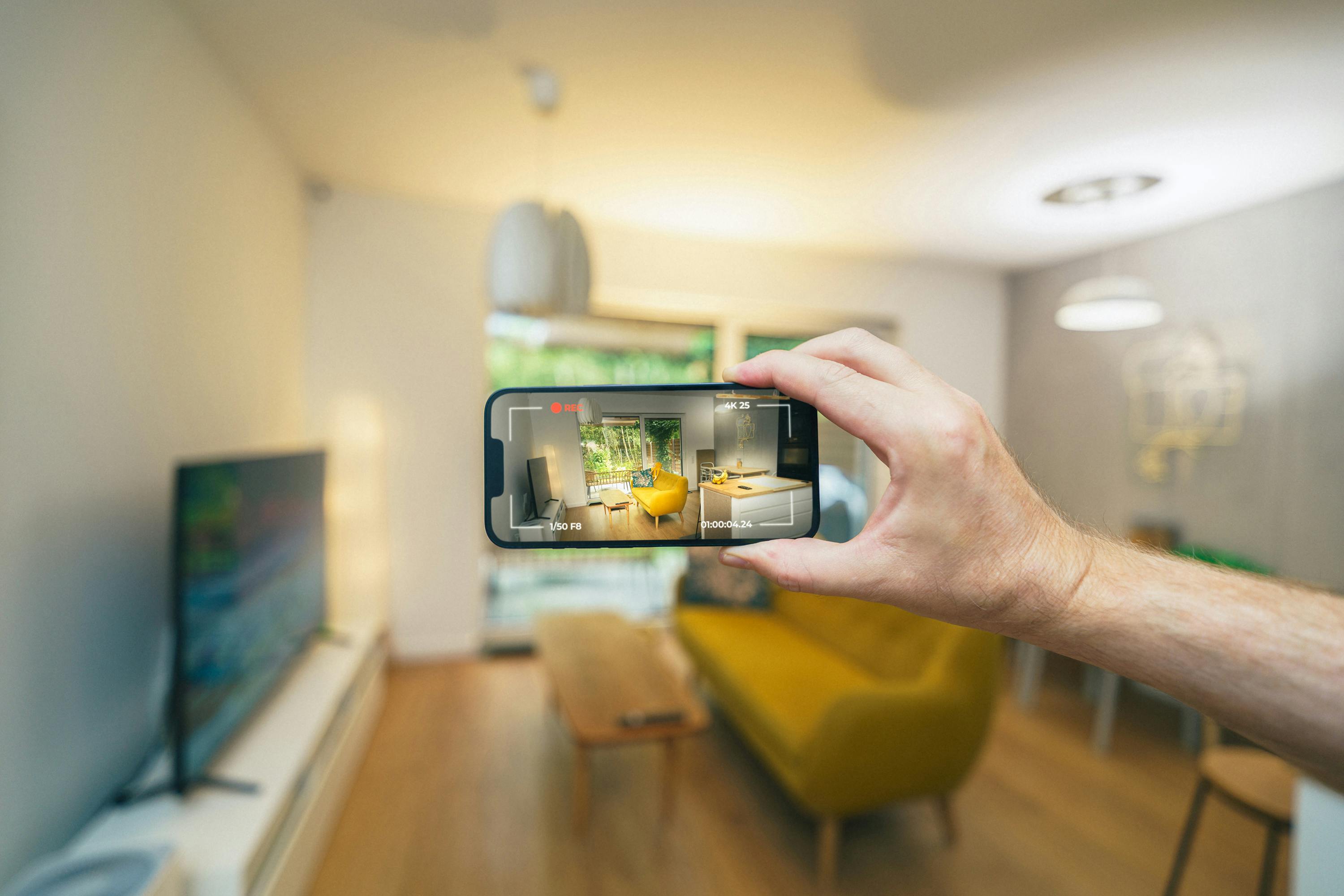 someone using phone to film house